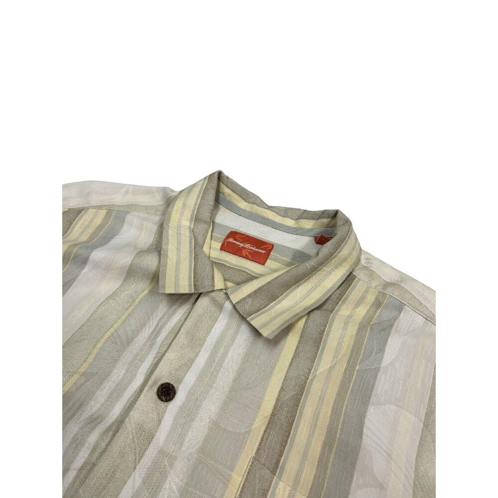 Tommy Bahama Men's XXL Silk Striped Floral Short Sleeve Button Down Shirt‎